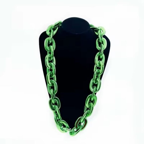 Green Hip Hop Large Acrylic Thick Plastic Cuban‎ Link Chain Necklace 32in 80cm - Picture 1 of 9